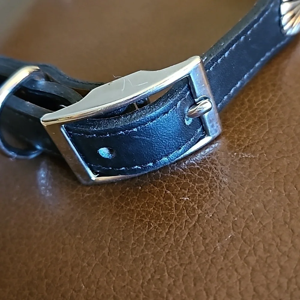 TEXAS LEATHER MFG Black Concho Western Leather Dog Collar NWOT